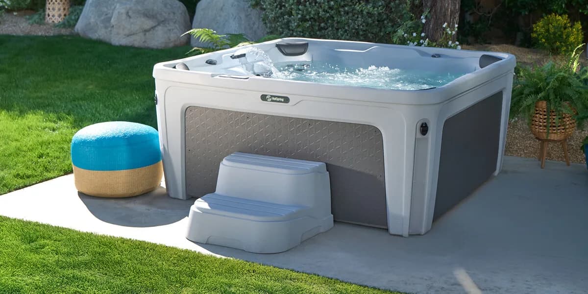 Freeflow Monterey five-seat hot tub in a backyard