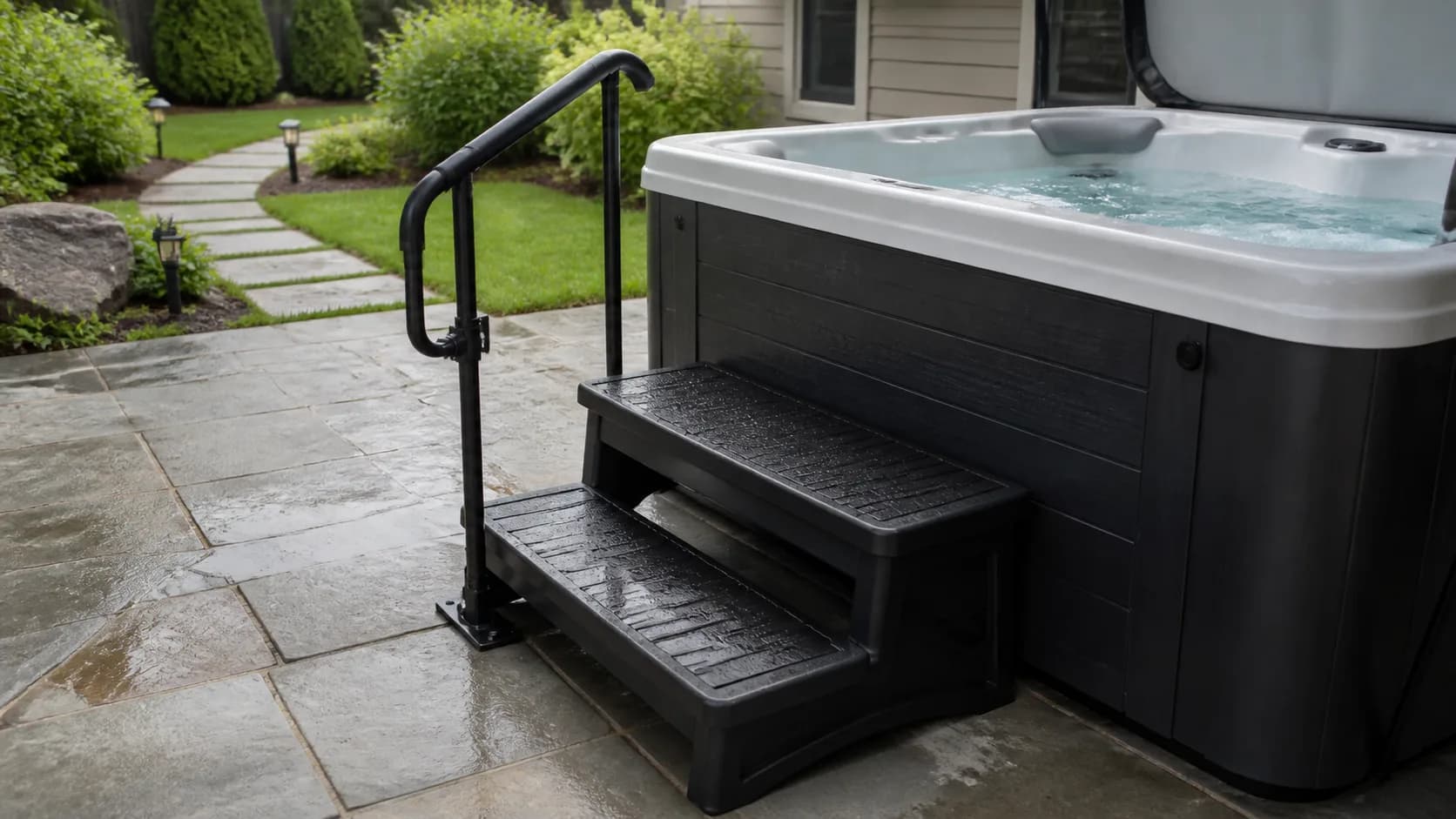 Hot Tub Steps and Handrails: Fit Before You Buy